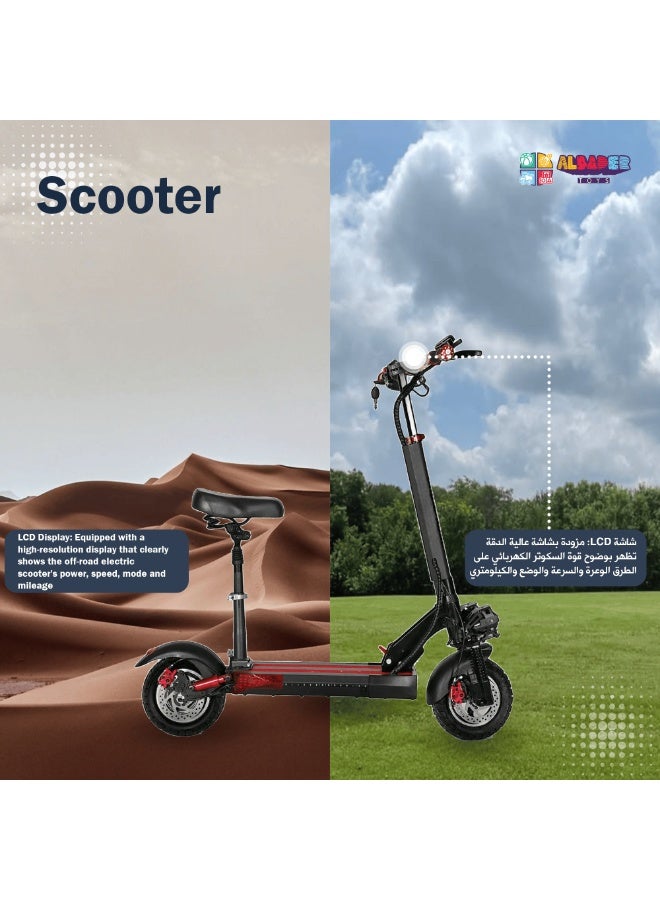 AL BADER Electric Kick Scooter V28, Max Speed 57 KM/H Range 30 KM 48V 12Ah Battery 500W, Foldable Scooter With 10 Inch Suv Off-Road Design Tires, Electric Scooter With Seat and Double Suspensions - Image 5